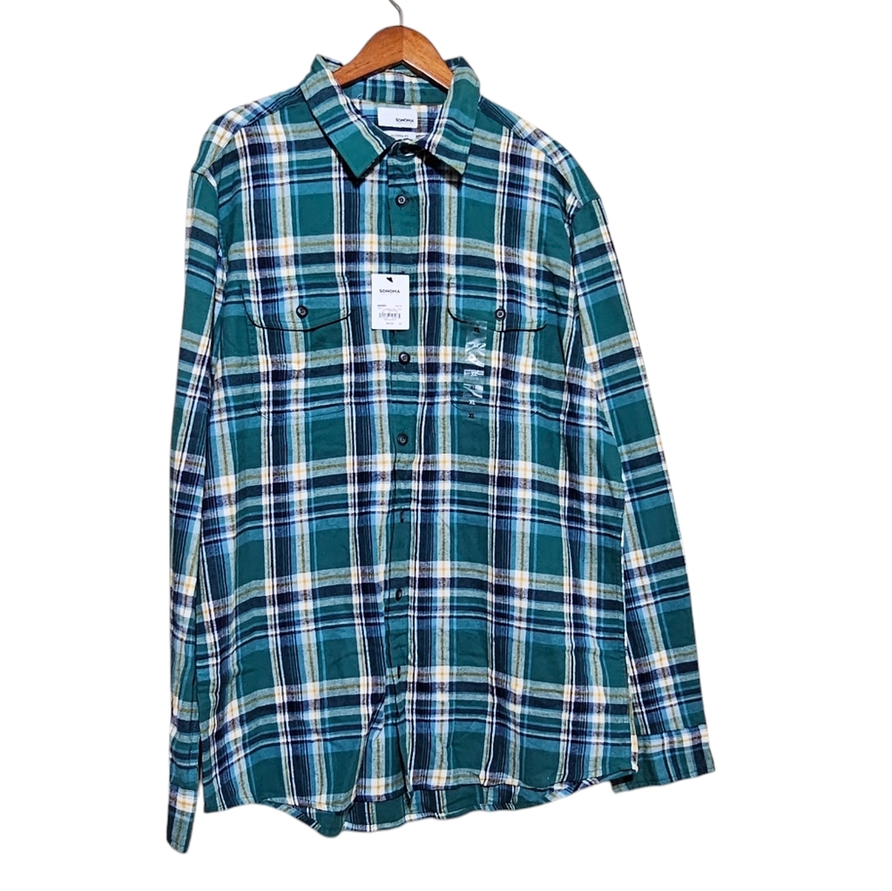Sonoma - Green Plaid - XL - Modern Fit Flannel Shirt - NWT‎